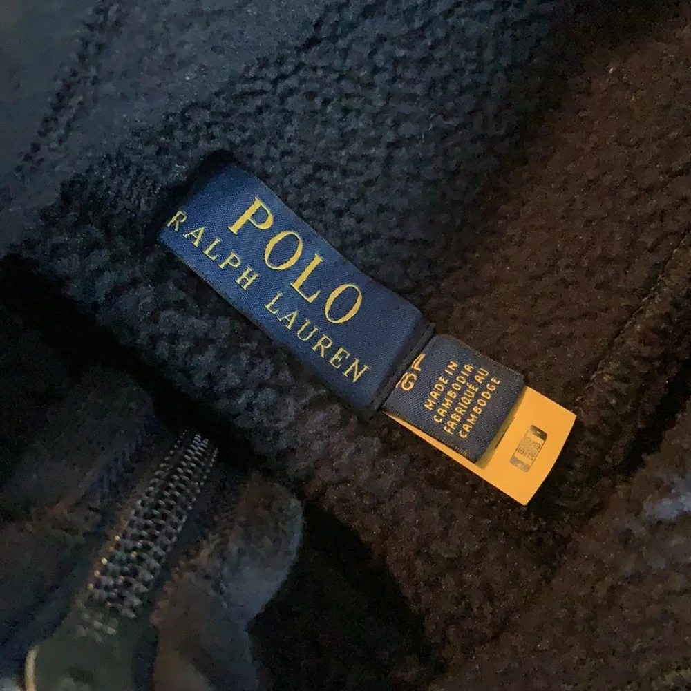 Polo navy zip up hoodie, fleece lined. L